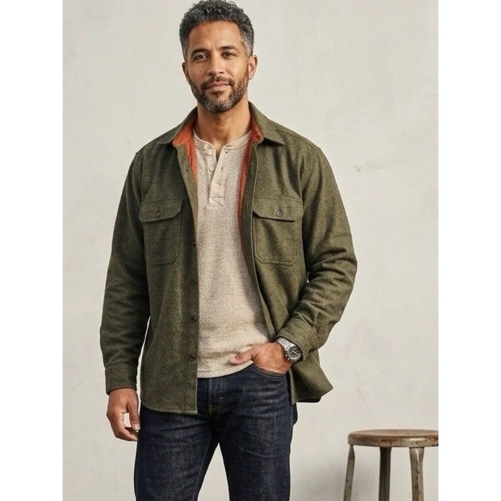 VTG Banana Republic Wool Blend CPO Shirt Jacket XL Olive Green Portugal Lined